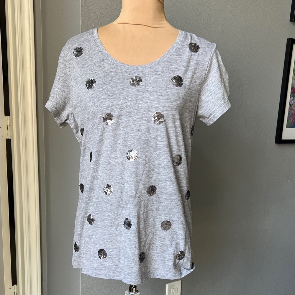 Banana Republic Gray Sequin Dot Tee